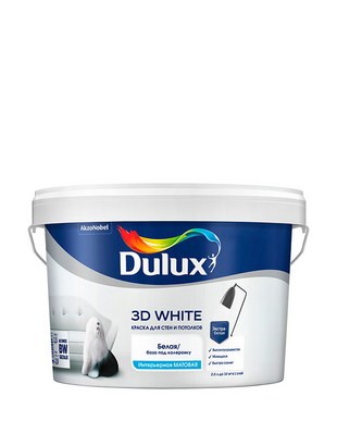 Краска для стен и потолков DULUX 3D WHITE экстра белая матовая, база BW 2,5 л