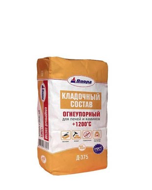 Кладочный состав для печей и каминов 1200°С ДИОЛА Д-375 серый 10 кг